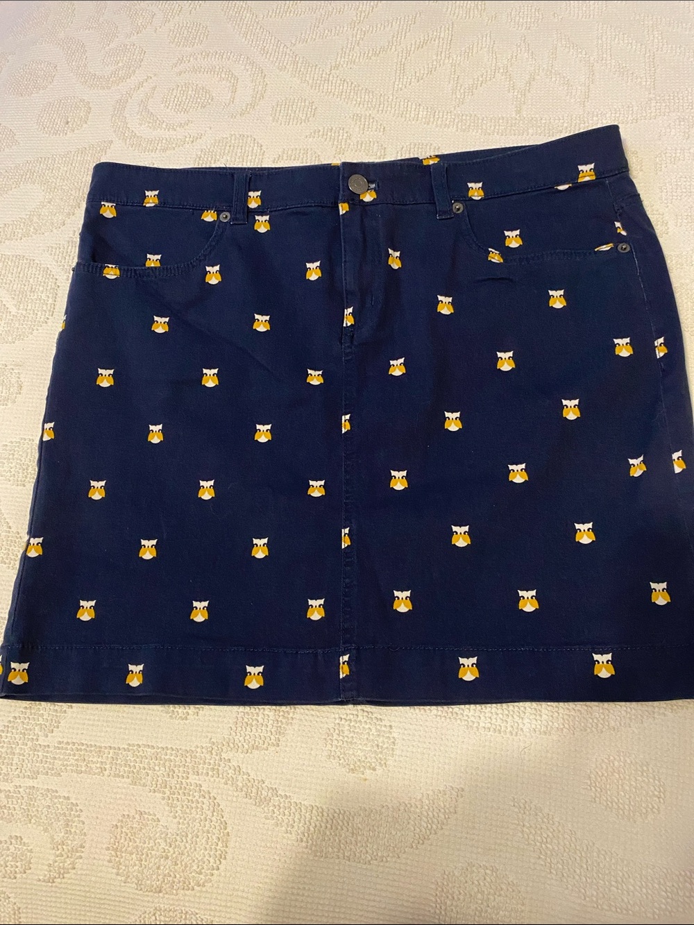 G.H. Bass & Co. Navy Mini Skirt with Yellow Owl Embroidery
